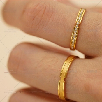 Δαχτυλίδι Moissanite με σειρά διαμαντιών για ζευγάρια – vintage επίχρυσο κράμα, μινιμαλιστικός απλός σχεδιασμός