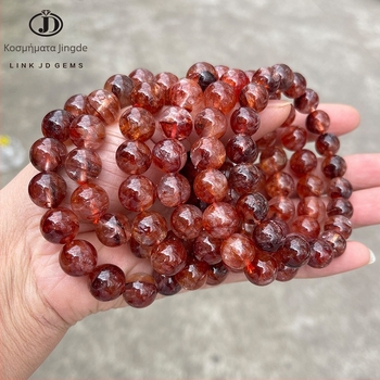Jingde Jewelry 7A Φυσικό Κόκκινο-Λουλουδένιο Κρύσταλλο Βραχιόλι για Γυναίκες, Μινιμαλιστικό με Στρογγυλές Χάντρες Κρυστάλλου