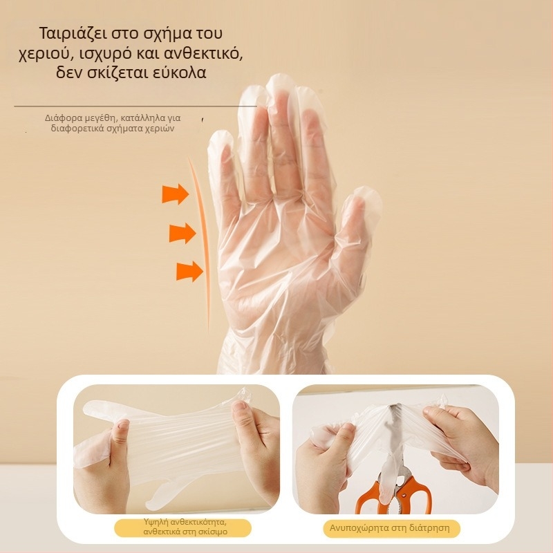 Γάντια μίας χρήσης από PE - Παχύτερα, Διαφανή (Υλικό: PE; Πάχος: Παχύτερο; Σχέδιο: Διαφανές)