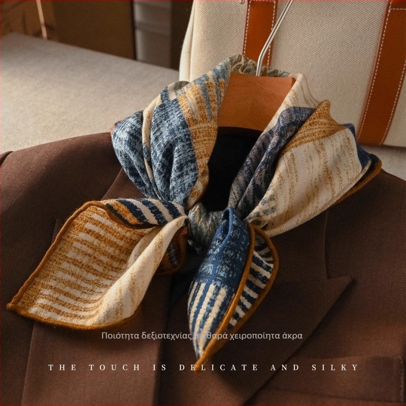 Γυναικείο τετράγωνο φουλάρι από μετάξι-μάλλινο μίγμα, ύφανση warp-knitting, φθινόπωρο 2025, προέλευση Hangzhou, εκτύπωση