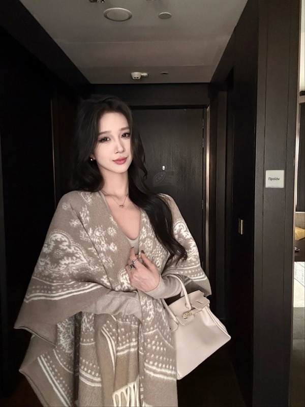 Cape Shawl Jacket ζακάρ, ρετρό εθνοστυλ, πολυεστέρας, warp knitting, διατηρεί τη ζεστασιά