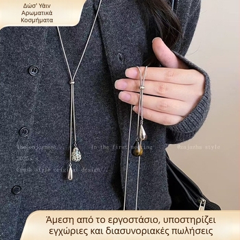 Κολιέ με φυσικές πέτρες, γεωμετρικό σχήμα, ηλεκτροπλακίωση, κανονική αλυσίδα, φθινοπωρινή συλλογή 2025
