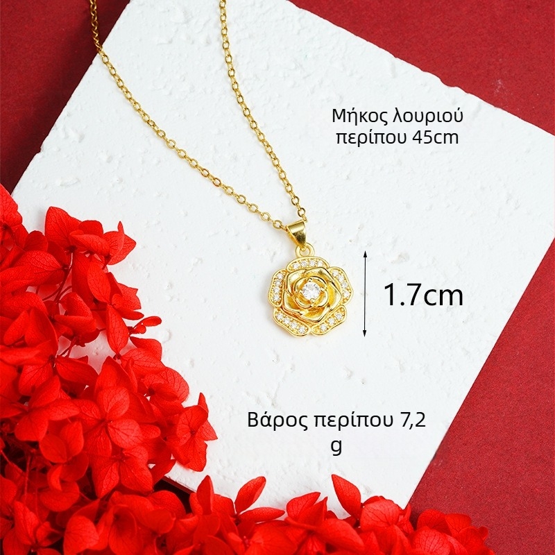 Σετ κολιέ και δαχτυλιδιού με σχέδιο ρόζ δαντέλας, χαλκός επιχρυσωμένος, ηλεκτροπλατίωση, αλυσίδα τύπου Ο, vintage στυλ