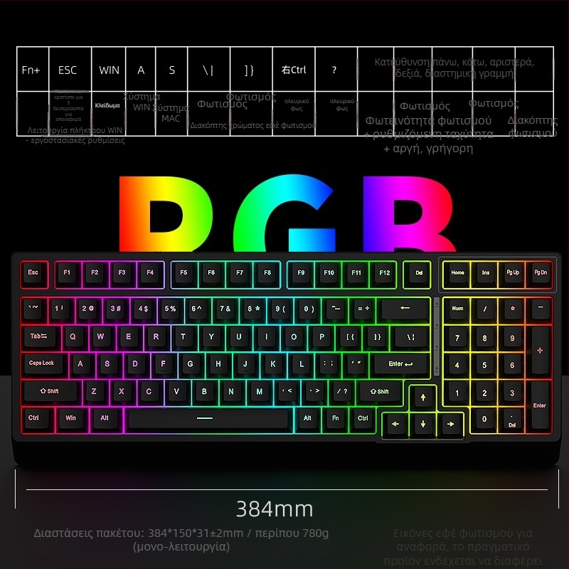 Μηχανικό σετ πληκτρολογίου Black Snake YG98 με RGB φωτισμό, ενσύρματο, >98 πλήκτρα, μηχανικοί διακόπτες