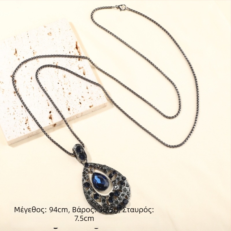 Μακρύ κολιέ με κρεμαστό σε σχήμα σταγόνας, αλυσίδα φιδιού, κράμα, μήκος 81 cm+