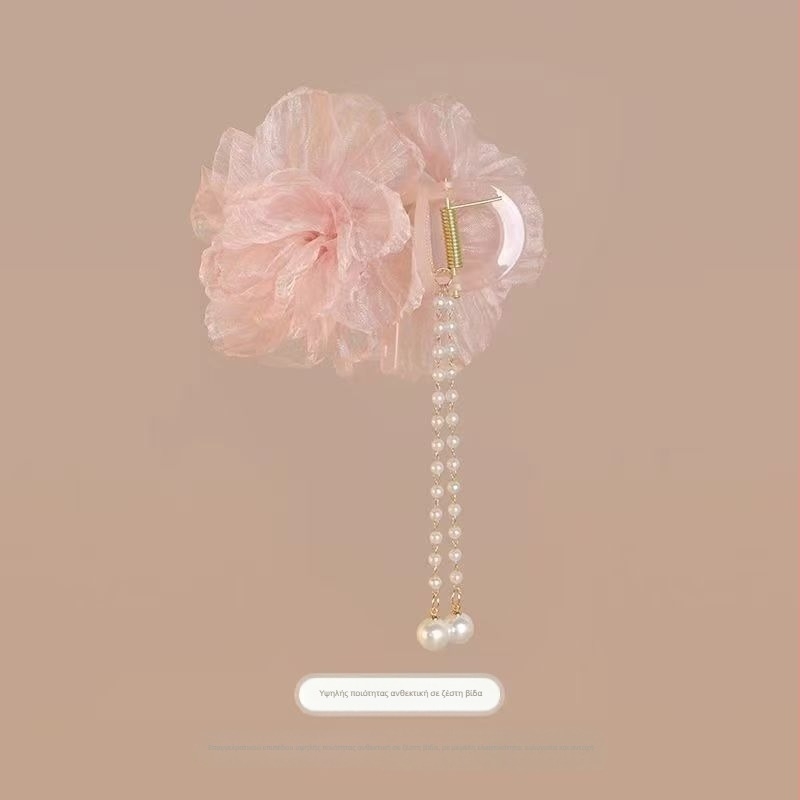 Κλιπ μαλλιών με tassel μαργαριτάρια, διχτυωτό σχέδιο λουλουδιών, χειροποίητο κλιπ με σφιγκτήρα, μορφή 94509