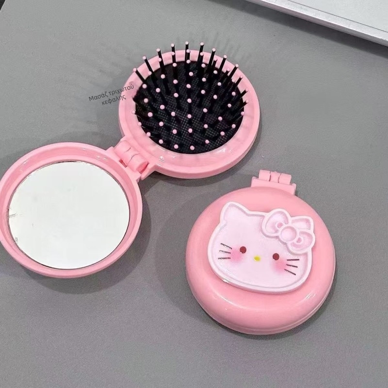 Αναδιπλούμενο χτενάκι με καθρέφτη και μασάζ μέσω αερομαξιλαριού — φορητό πλαστικό χτένισμα μαλλιών