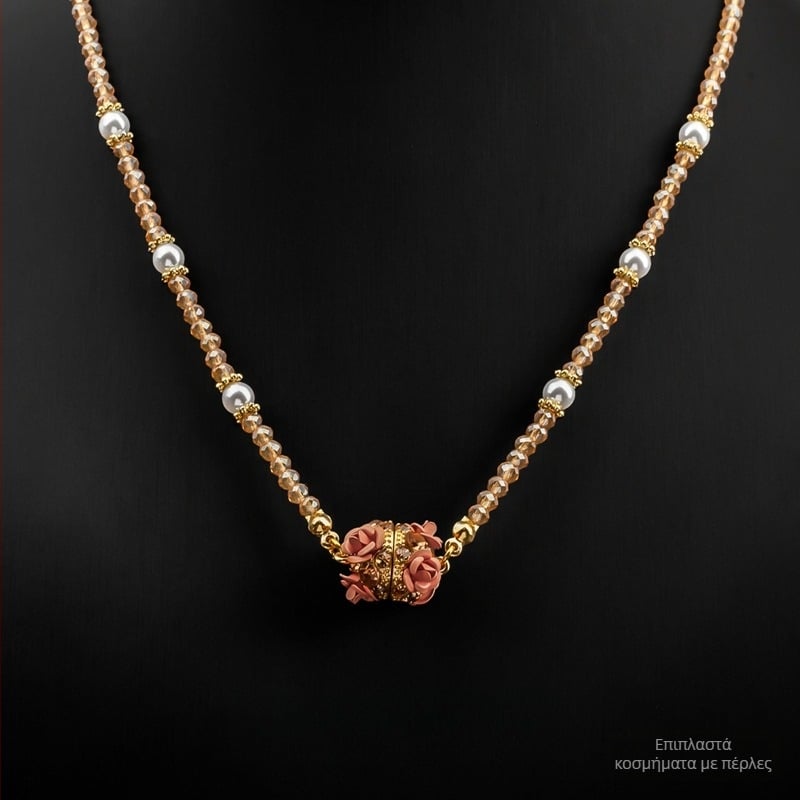 Κολιέ από χαλκό με σφαίρα από κρύσταλλο - ελαφρύ πολυτελές στυλ, ένθετο κρύσταλλο, Άνοιξη 2025