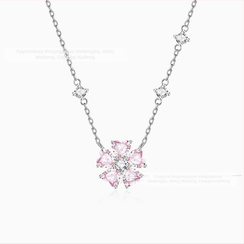 Κολιέ Peach Blossom σειρά, Εξειδικευμένος σχεδιασμός, κρεμαστό από χαλκό πάνω σε ατσάλινη αλυσίδα, αλυσίδα τύπου Ο, μήκος 40 cm + 5 cm επέκταση, βάρος 4 g, για γυναίκες, γλυκό στυλ