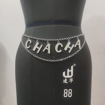 Ζώνη μέσης με μεταλλικά κρύσταλλα CHACHA γράμμα, μήκος 80-100 εκ, πλάτος 1-30, μονοπεριστροφή ιμάντας, για γυναίκες και κορίτσια