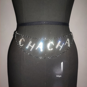 Ζώνη μέσης με μεταλλικά κρύσταλλα CHACHA γράμμα, μήκος 80-100 εκ, πλάτος 1-30, μονοπεριστροφή ιμάντας, για γυναίκες και κορίτσια