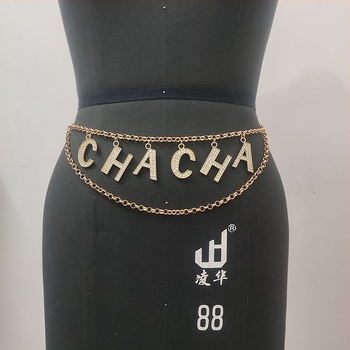 Ζώνη μέσης με μεταλλικά κρύσταλλα CHACHA γράμμα, μήκος 80-100 εκ, πλάτος 1-30, μονοπεριστροφή ιμάντας, για γυναίκες και κορίτσια