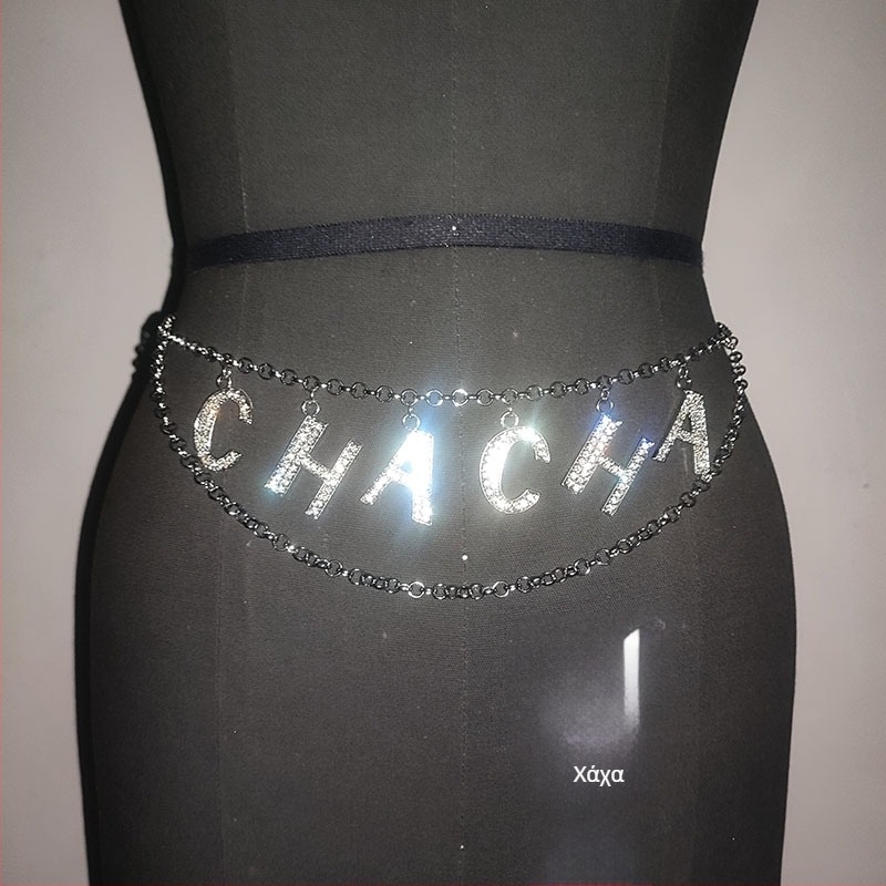 Ζώνη μέσης με μεταλλικά κρύσταλλα CHACHA γράμμα, μήκος 80-100 εκ, πλάτος 1-30, μονοπεριστροφή ιμάντας, για γυναίκες και κορίτσια