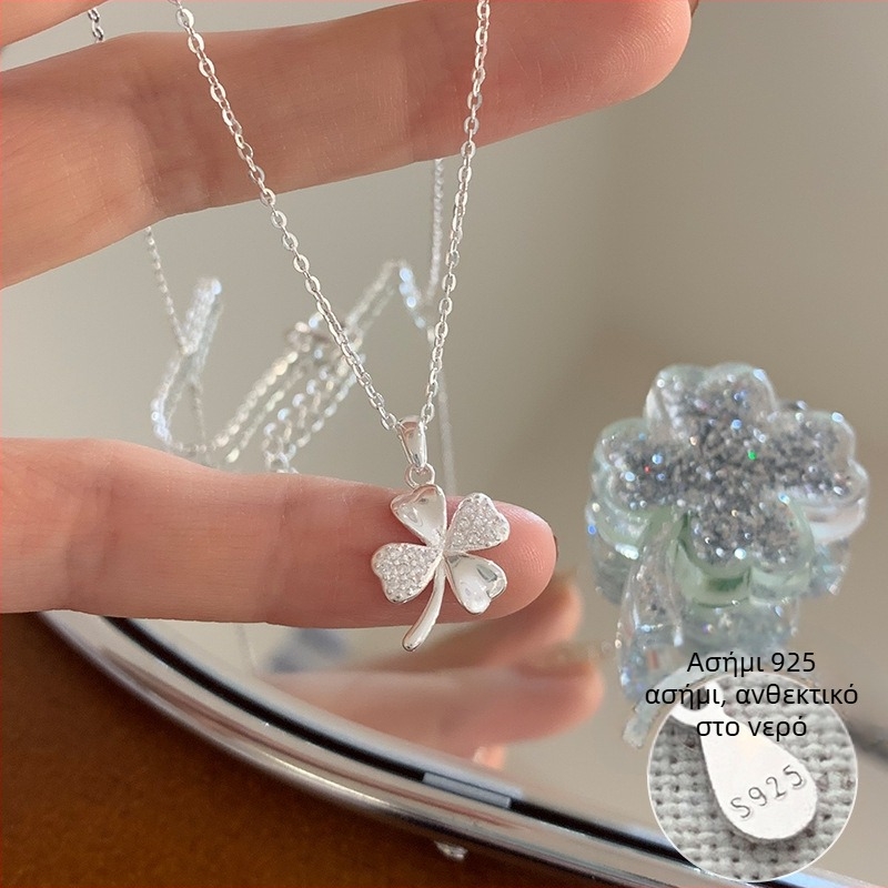 Κολιέ για γυναίκες με τετράφυλλο από ασήμι 925 και ζιρκόν, ιαπωνο-κορεατικό στυλ, άνοιξη 2025 (Υλικό: Ασήμι 925; Στυλ: Ιαπωνο-Κορεατικό; Έτος/Σεζόν: Άνοιξη 2025)