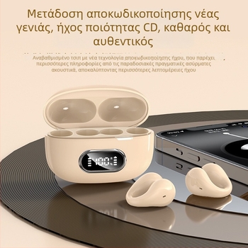 Ακουστικά με κλιπ για το αυτί – πραγματικά ασύρματα με ψηφιακή οθόνη και θήκη φόρτισης – Bluetooth 5.3, εμβέλεια 10 μ, στερεο δυαδικός ήχος