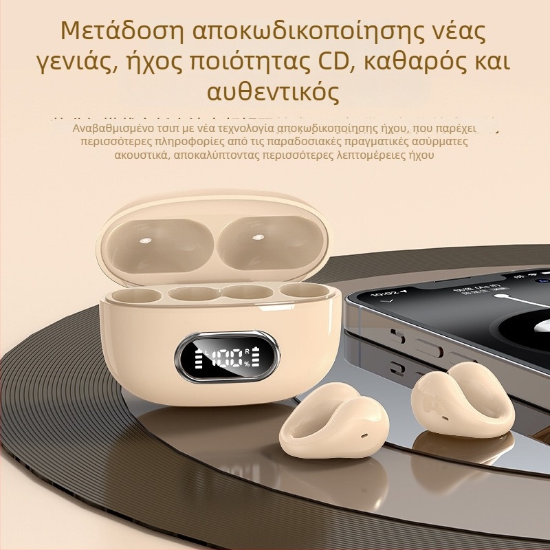 Ακουστικά με κλιπ για το αυτί – πραγματικά ασύρματα με ψηφιακή οθόνη και θήκη φόρτισης – Bluetooth 5.3, εμβέλεια 10 μ, στερεο δυαδικός ήχος