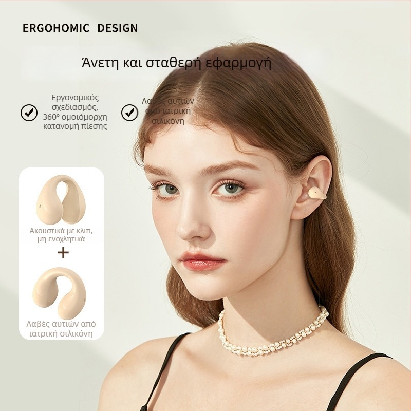 Ακουστικά με κλιπ για το αυτί – πραγματικά ασύρματα με ψηφιακή οθόνη και θήκη φόρτισης – Bluetooth 5.3, εμβέλεια 10 μ, στερεο δυαδικός ήχος