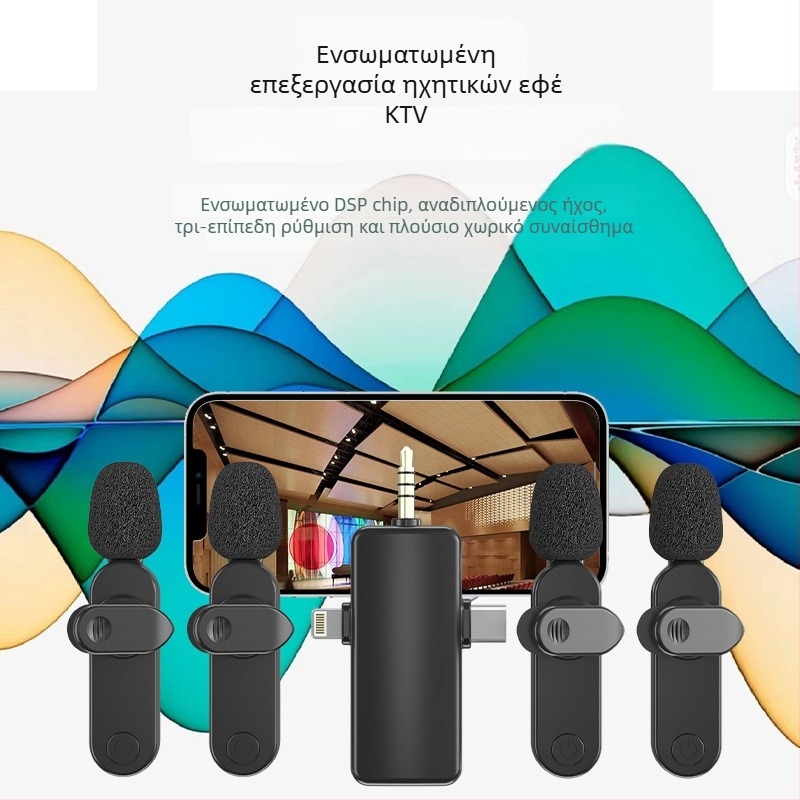H18 Ασύρματο κλιπ-μικρόφωνο 1 προς 4, 3-σε-1 διασύνδεση για ζωντανές μεταδόσεις και βίντεο με κινητό, μείωση θορύβου, Bluetooth 5.3, ενσωματωμένη μπαταρία 500–800 mAh