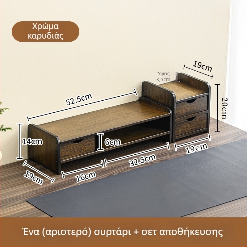 Διόροφος βάσης οθόνης υπολογιστή από μπαμπού με ράφι αποθήκευσης γραφείου, στερεώνεται με βίδες