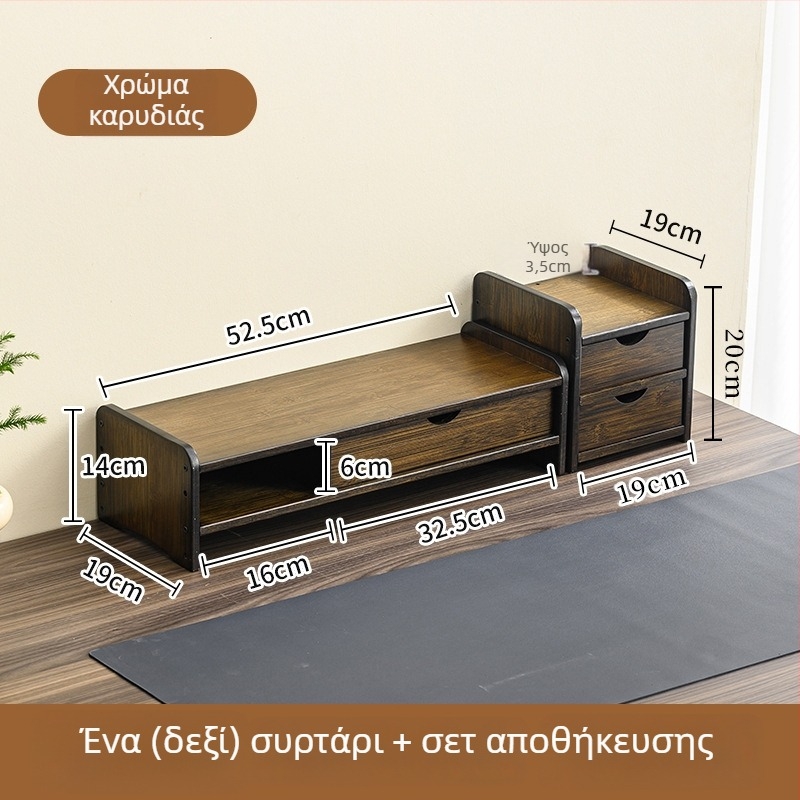 Διόροφος βάσης οθόνης υπολογιστή από μπαμπού με ράφι αποθήκευσης γραφείου, στερεώνεται με βίδες