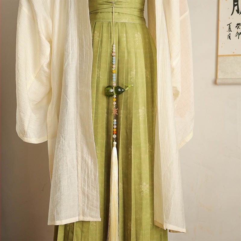 Χειροποίητο αξεσουάρ μέσης για Hanfu με κρεμαστό γυάλινο σχήμα κολοκύθας, μακριές φούντες, διακόσμηση με νέφη, αρχαϊκό στυλ