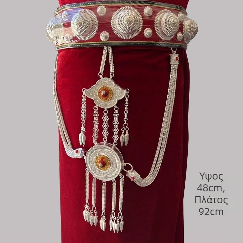 Ζώνη μέσης αλυσίδα διπλού στρώματος, κράμα Diecast με ένθετους τεχνητούς λίθους, ηλεκτροπλατίωση, unisex εθνικό στυλ