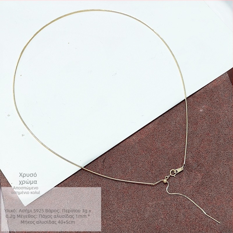 Ρυθμιζόμενο κολιέ από ασήμι 925 με αλυσίδα φιδιού από οστά, γεωμετρικό σχήμα, φρέσκο και γλυκό στυλ