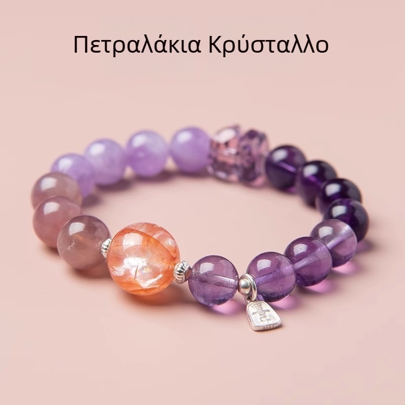 Βραχιόλι με αμέθιστο κρύσταλλο για γυναίκες, Γεωμετρικός σχεδιασμός, Έτος του Δράκοντα, Γυαλιστερή επιφάνεια