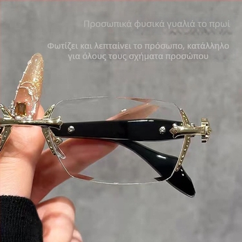 Γυαλιά ανάγνωσης χωρίς σκελετό με φακούς PC και προστασία από το μπλε φως, μεταλλικό/PC πλαίσιο, πολύγωνο στυλ