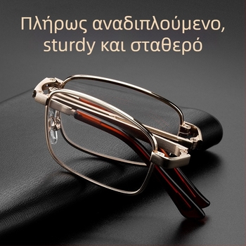 Γυαλιά ανάγνωσης με φυσικό κρύσταλλο για άνδρες, φορητά πτυσσόμενα, τετράγωνοι μεταλλικοί σκελετοί με ασφαιρικούς φακούς, κομψά και μοντέρνα
