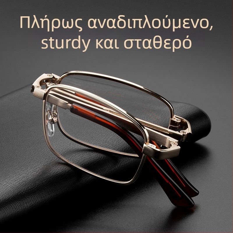 Γυαλιά ανάγνωσης με φυσικό κρύσταλλο για άνδρες, φορητά πτυσσόμενα, τετράγωνοι μεταλλικοί σκελετοί με ασφαιρικούς φακούς, κομψά και μοντέρνα