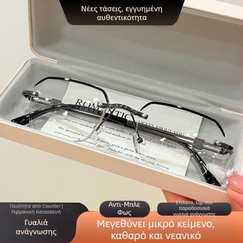 Γυαλιά Πρεσβυωπίας χωρίς πλαίσιο με προστασία από μπλε φως, τετράγωνο μεταλλικό πλαίσιο, φακοί PC, μοντέλο A80, άνοιξη 2025