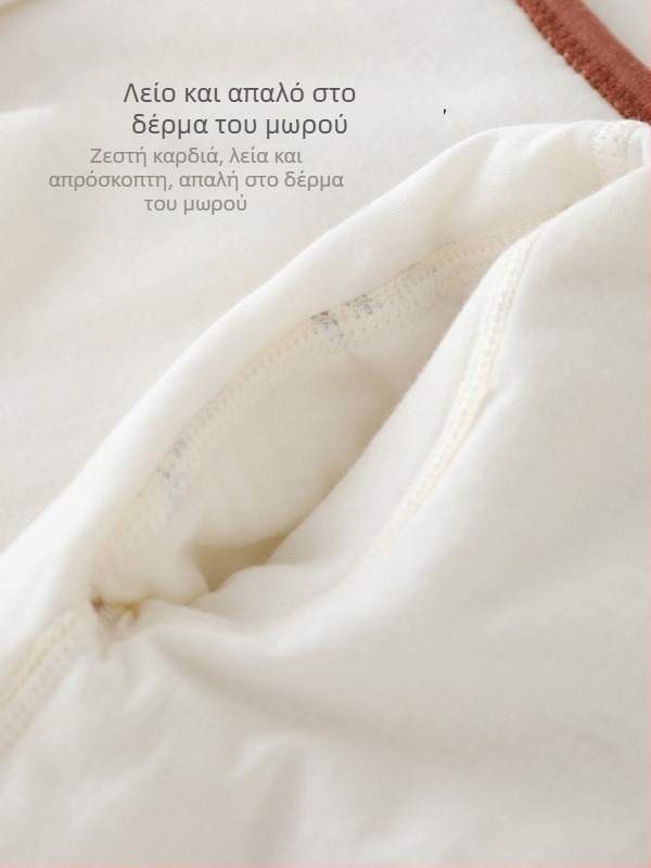 Βρεφικό βαμβακερό ολόσωμο φορμάκι με μακριά μανίκια, unisex, κατηγορίας Α, δαντελένια άκρη, μπροστινό διαγώνιο άνοιγμα με κουμπιά