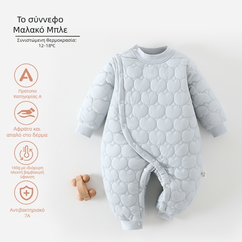Νεογέννητο ολόσωμο φορμάκι με παχιτωμένο quilted βαμβάκι, διαγώνιο άνοιγμα, unisex, μακριά μανίκια