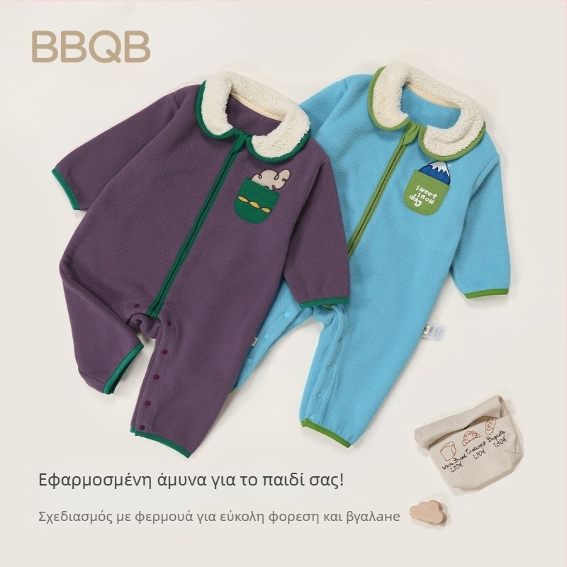 BBQB βρεφικό ολόσωμο φορμάκι με φερμουάρ – φθινόπωρο-χειμώνα, 100% πολυεστέρας, αντιστατικό, αντιβακτηριακό, για νεογνά 0–1 έτους