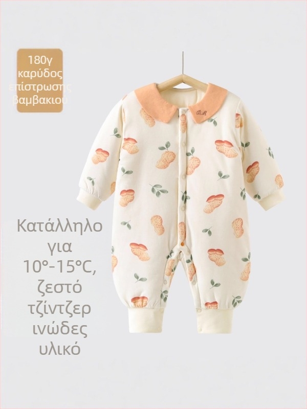Βρεφικό ολόσωμο φορμάκι από 100% βαμβάκι, επένδυση 180 g, μακριά μανίκια, χωρίς κουκούλα, μπροστινό κλείσιμο με μια σειρά κουμπιών