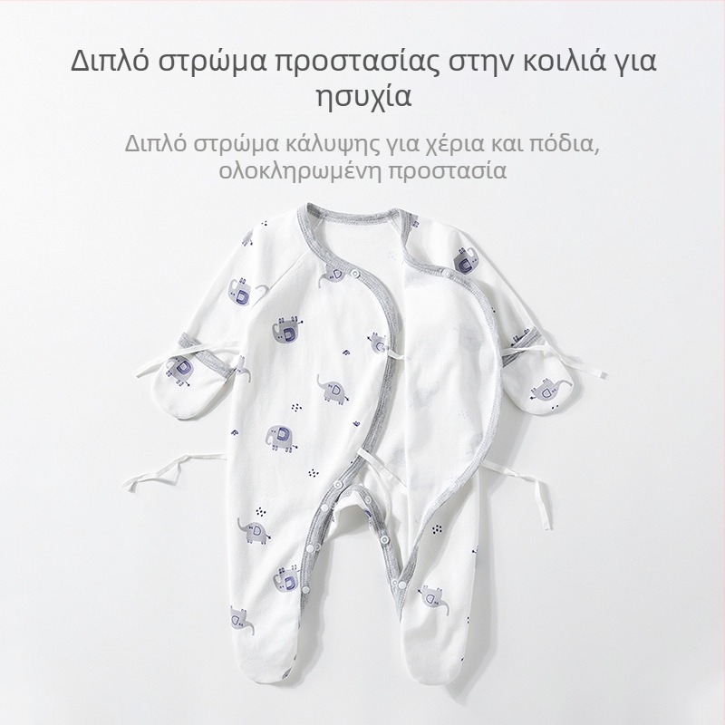 Φορμάκι νεογέννητου από βαμβάκι με μακριά μανίκια, 100% βαμβάκι, σχεδιασμένο για όλες τις εποχές, κλείσιμο με κεκλιμένο γιακά, για ηλικία 0–1 ετών (έως 80 cm)