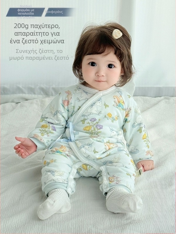 Φορμάκι νεογέννητου από 100% βαμβάκι, 200 g quilted, μακριά μανίκια, μπροστινό δέσιμο με κορδόνι, σχέδιο πεταλούδα