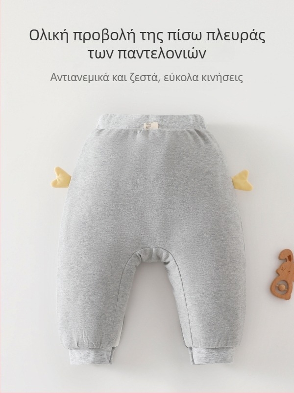 Άνετα βαμβακερά παιδικά παντελόνια pull-on, ζωικό μοτίβο, μεσαία μέση, άνοιγμα καβάλου