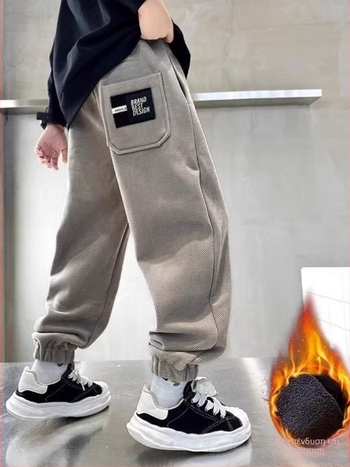 Παιδικά παντελόνια σε κορεατικό στυλ, casual, από ύφασμα twill και πολυεστέρα, μεσαίας μέσης, μονοχρωματικό σχέδιο, φθινόπωρο