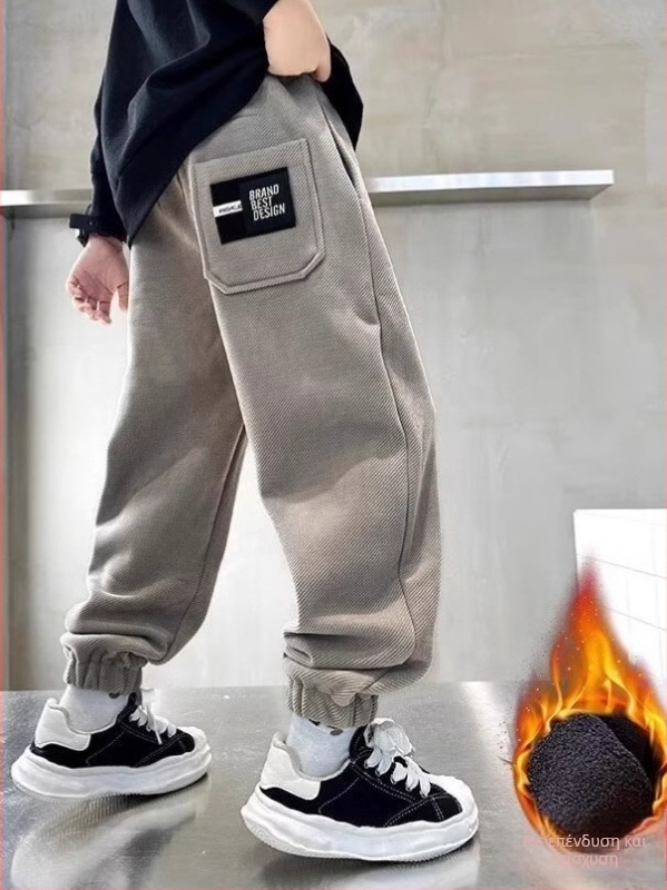Παιδικά παντελόνια σε κορεατικό στυλ, casual, από ύφασμα twill και πολυεστέρα, μεσαίας μέσης, μονοχρωματικό σχέδιο, φθινόπωρο