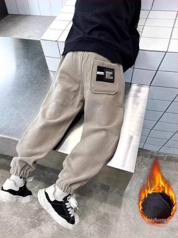 Παιδικά παντελόνια σε κορεατικό στυλ, casual, από ύφασμα twill και πολυεστέρα, μεσαίας μέσης, μονοχρωματικό σχέδιο, φθινόπωρο