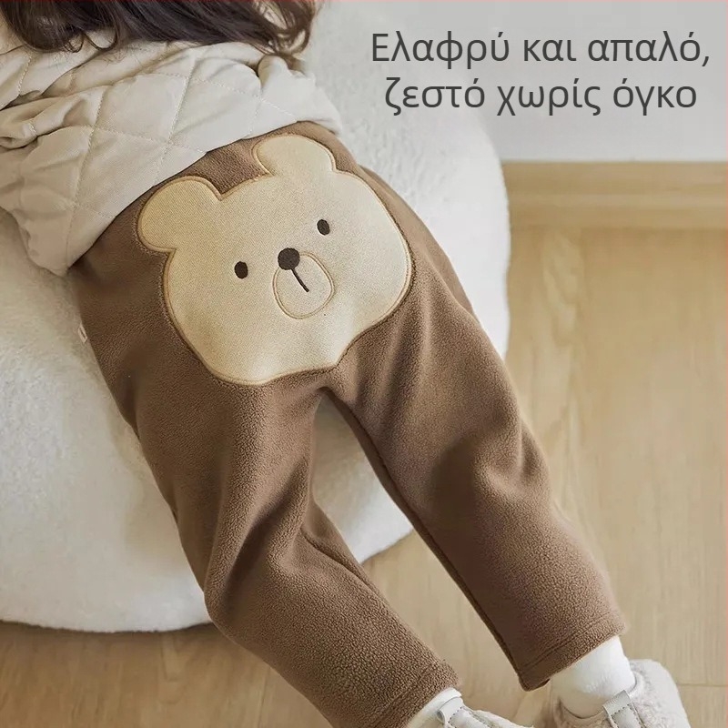 Βρεφικά παντελόνια με επένδυση φλίς, κορεατικό στιλ, ύφασμα Orly Velvet, 95% πολυεστέρας, για μωρά 1–3 ετών, χειμώνας