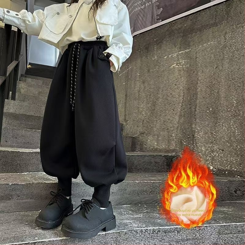 Παιδικά lantern pants με επένδυση φλίς - Βαμβάκι, άνετη εφαρμογή jogger για κορίτσια άνω των 8 ετών (χειμώνας/φθινόπωρο)