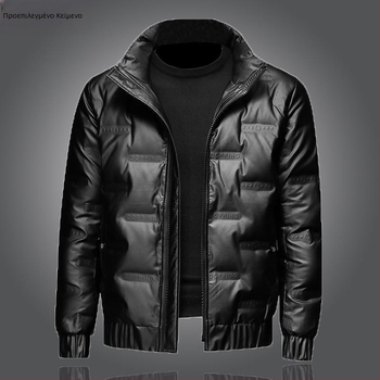 Ανδρικό μπουφάν από βαμβάκι με επένδυση φλίς, κουκούλα, φερμουάρ, μακρύ μήκος