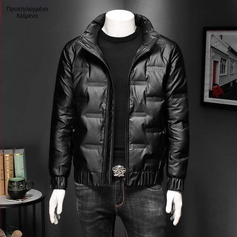 Ανδρικό μπουφάν από βαμβάκι με επένδυση φλίς, κουκούλα, φερμουάρ, μακρύ μήκος