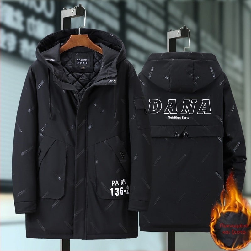 Ανδρικό βαμβακερό παλτό με κουκούλα για τον χειμώνα, χαλαρή γραμμή, φερμουάρ μπροστά, γέμισμα πολυεστέρα, πολλαπλές τσέπες