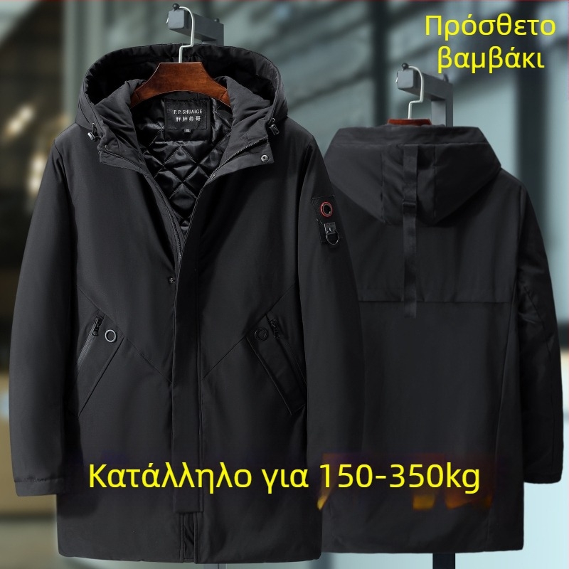 Ανδρικό βαμβακερό παλτό με κουκούλα για τον χειμώνα, χαλαρή γραμμή, φερμουάρ μπροστά, γέμισμα πολυεστέρα, πολλαπλές τσέπες