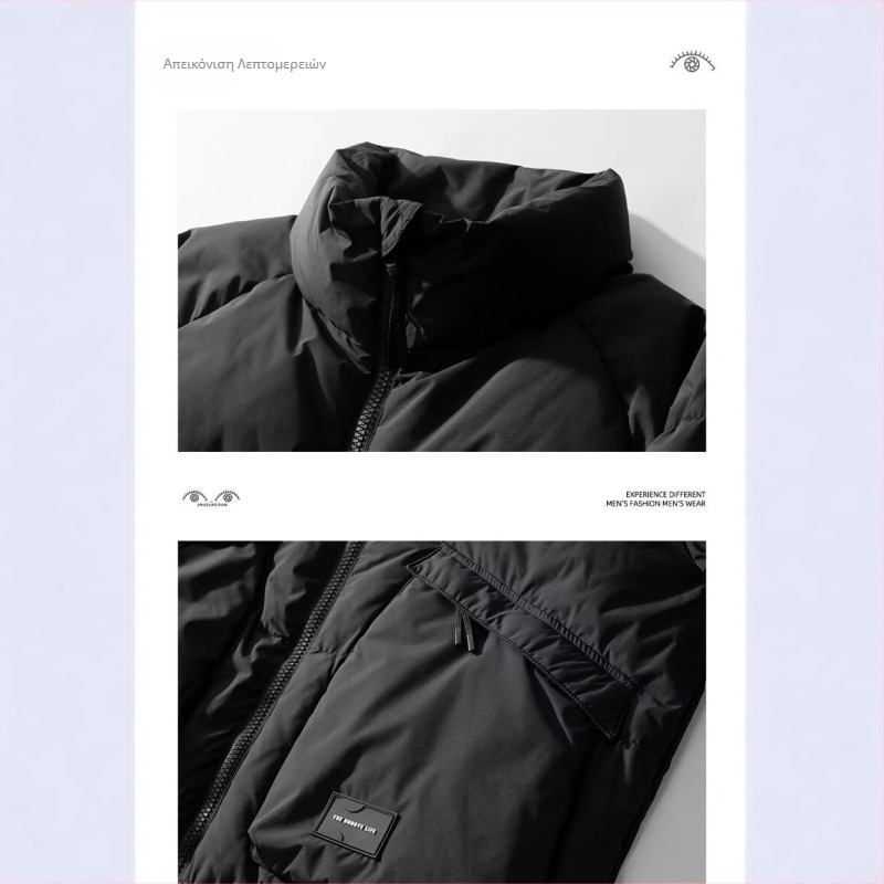 Αδιάβροχο βαμβακερό μπουφάν με επένδυση πολυεστέρα, κουκούλα, χαλαρή γραμμή, φερμουάρ, μονόχρωμο