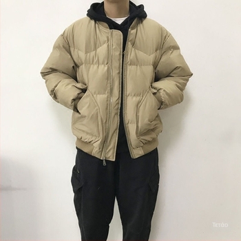 Ανδρικό βαμβακερό μπουφάν με γέμισμα – κουκούλα, φλις επένδυση, φερμουάρ μπροστά, χαλαρή γραμμή, Κορεατικό στυλ